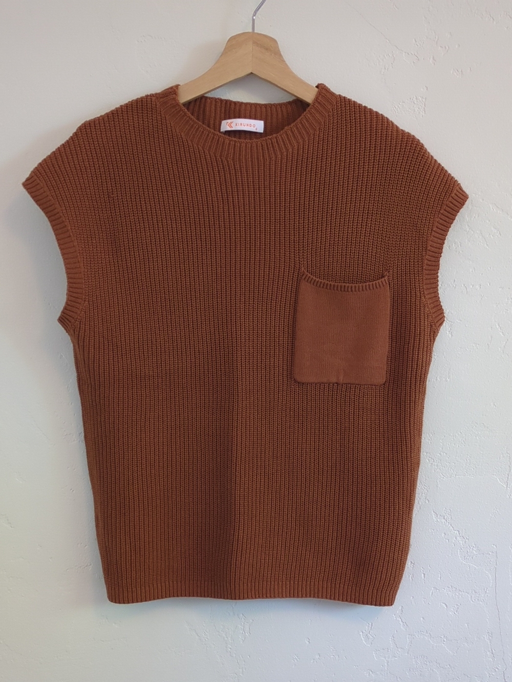 Kirundo Sleeveless Cotton Vest with Patch Pocket in Burnt Orange